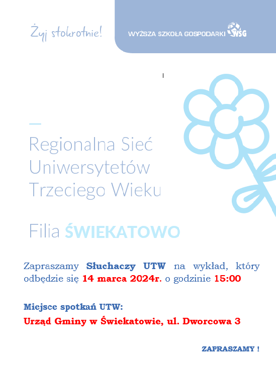 Plakat informujący o wykładzie UTW.